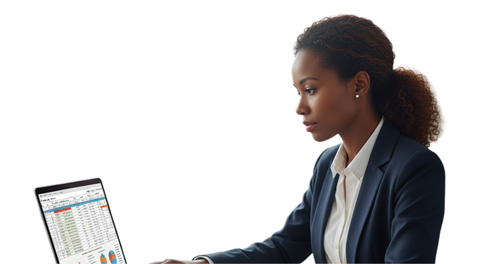 Project accountant reviewing figures on a laptop
